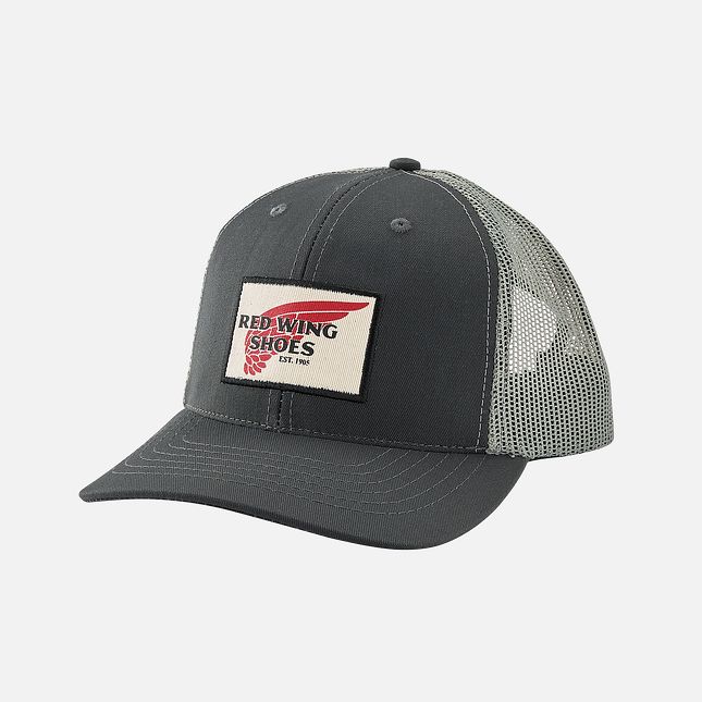 Red Wing Embroidered Logo Mesh Ball Cap in Charcoal Gray | BTI064713